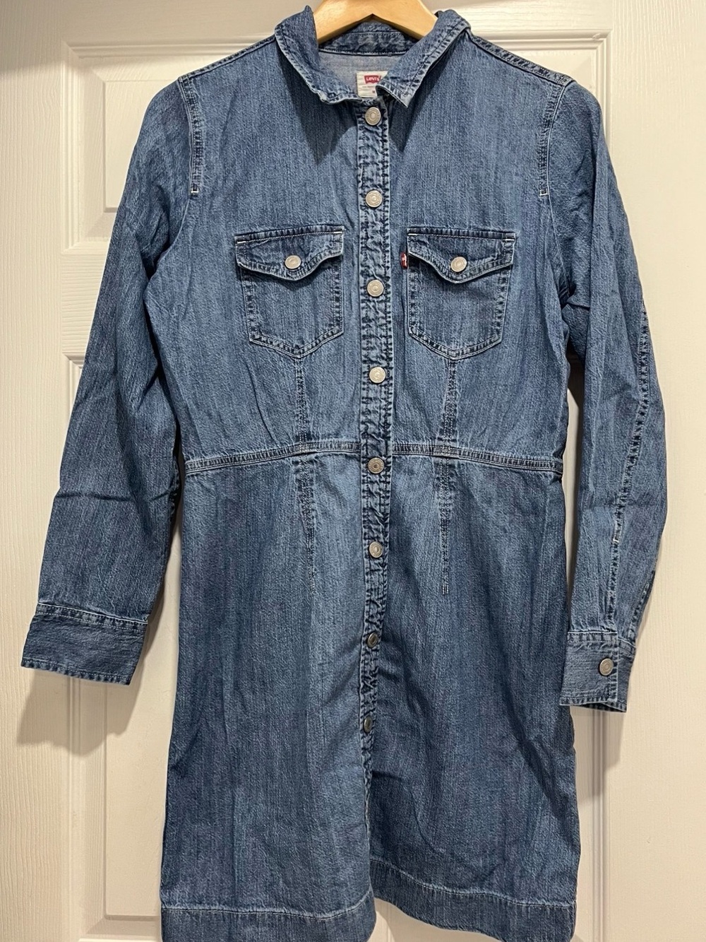 Levi's Blue Denim 100% Cotton Button-Front Shirt Dress